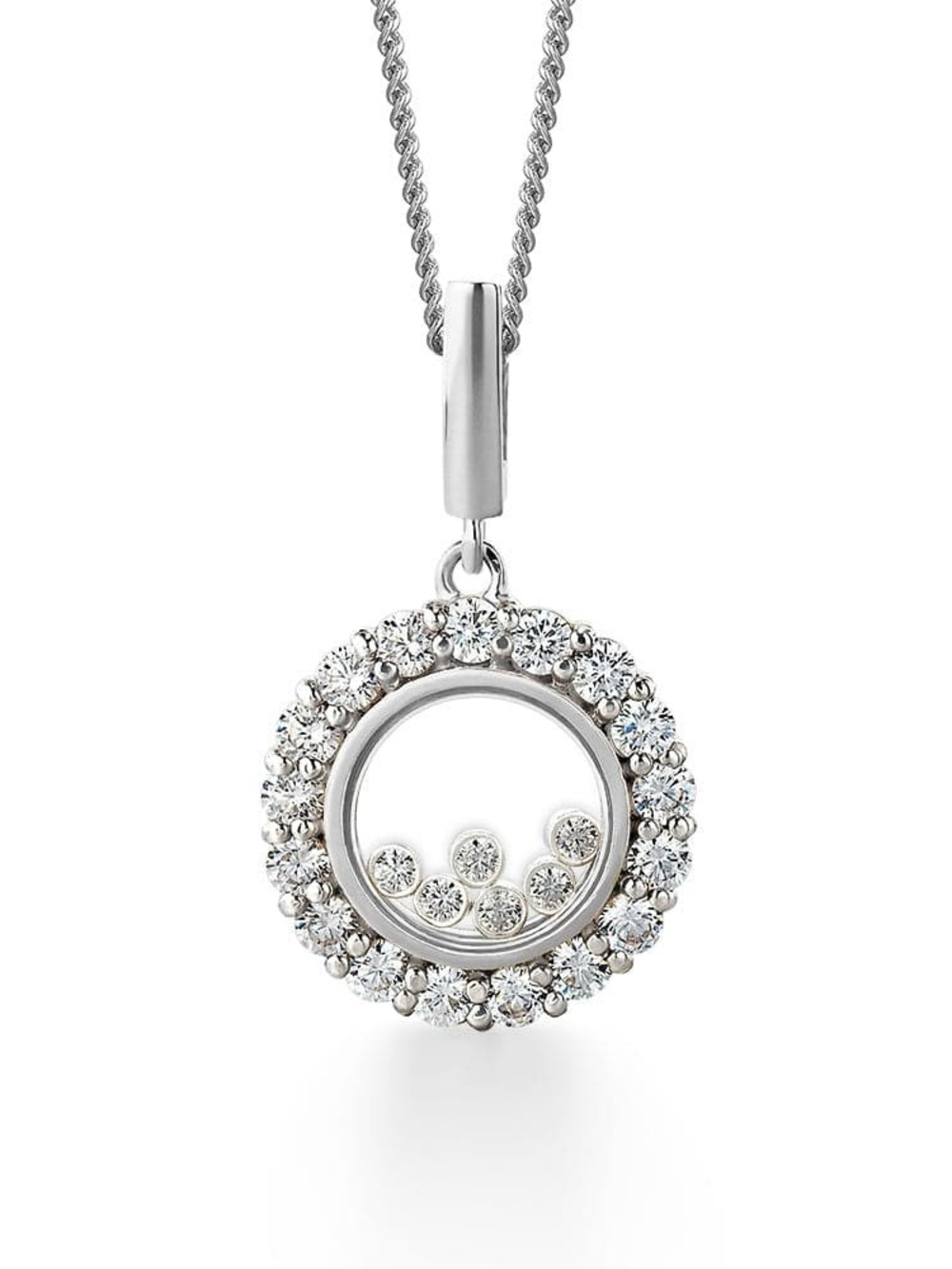 Silver Halo Floating Diamond Pendant Necklace - White